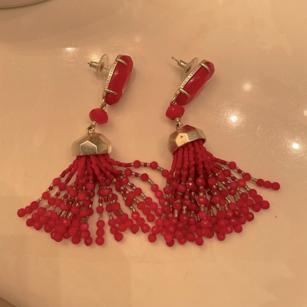 Kendra Scott Dove Statement Earrings (red beaded tassel)